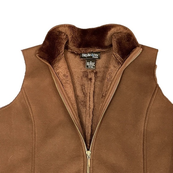 Style & Co. Brown Luxe Suede, Fleece Lined Vest, MP - Picture 2 of 9